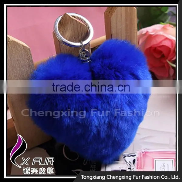 CX-R-46 Shape Of Love Heart Key Chain Rex Rabbit Fur Custom Keychain photo-3