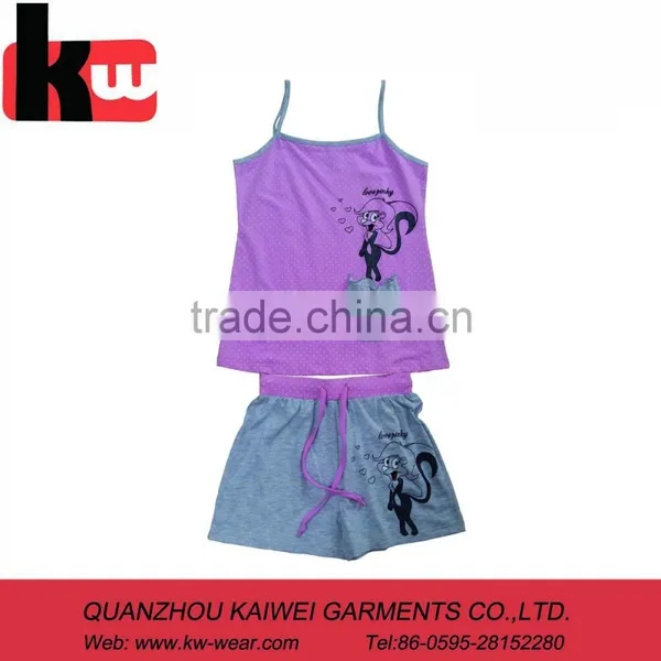Summer Breathable Kids Pajamas, Cute V Neck Pink Girls Tank Top & Panty photo-2