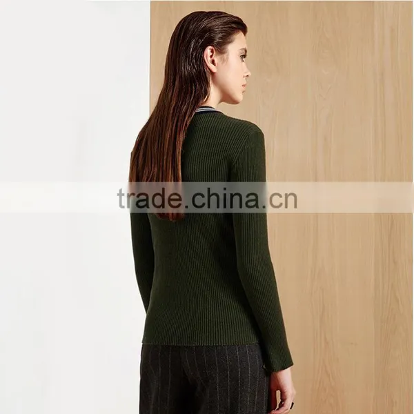 Green Color Women Sweater 2017 Fashion Round-neck Pullover Sweater photo-2