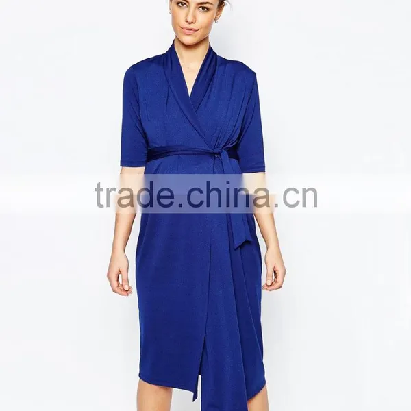 Elegant Fashion Fancy Wiggle Wrap Maternity Navy Dress With Belt photo-2