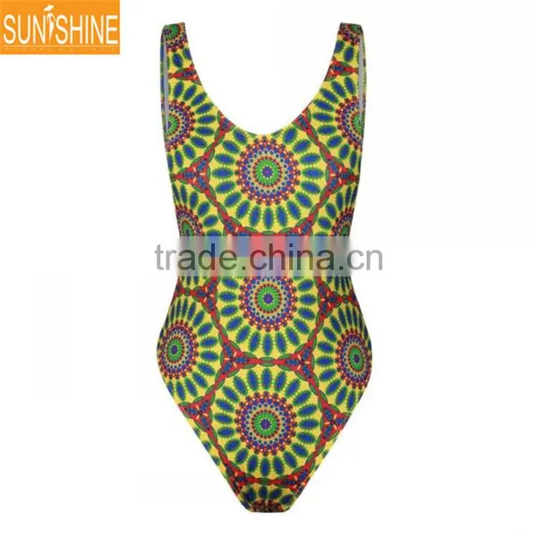 2016 Fashion Sexy Lady African Print High Cut Thong Bikini Swimwear photo-3