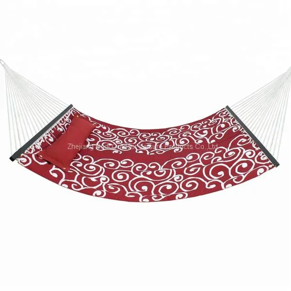 Quilted Cotton Fabric Hammock With Pillow, Double Hammock With Wood Spreader Bars Perfect for Outdoors photo-3