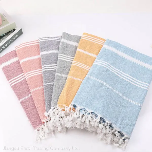 Striped Cotton Turkish Sports Bath Towel With Tassels