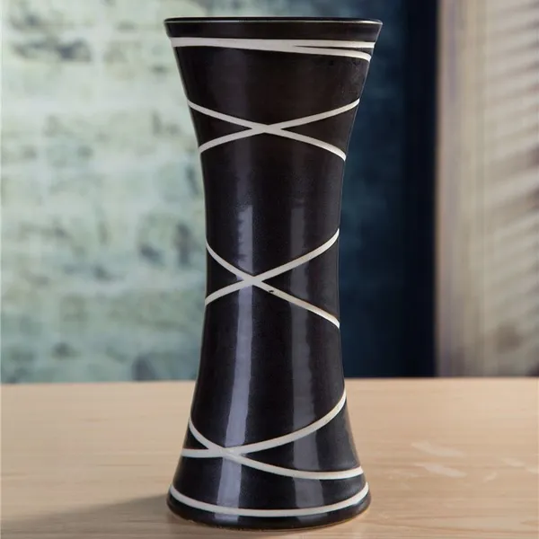 Matte Glaze Large White Stripe Sculpture Jingdezhen Ceramic Vase Decoration For Grow Fresh Flowers photo-3
