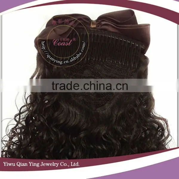 Very Nice Bow Chocolate Color Ponytail Natural Tight Curly Hair Extensions photo-2