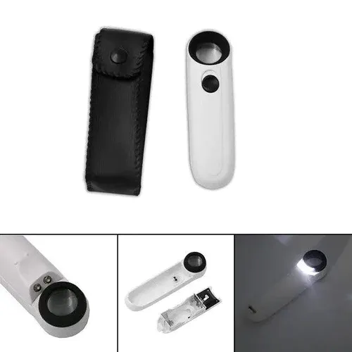 40X Handheld Magnifier Jeweler Appraisal LED Magnifying Glass Loupe With Light Leather Case (White) for Phone PCB Chip High-definition and Measure Tool