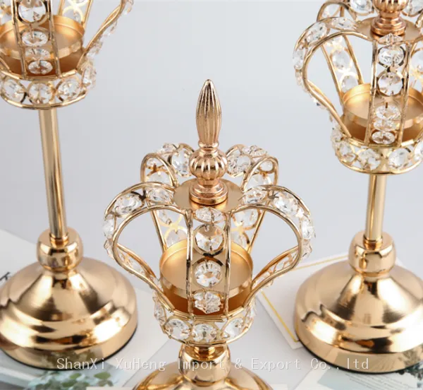 Wholesale Wedding Crystal Glass Candlesticks Metal Gold Silver Crown Candle Holder For Wedding Decoration photo-4