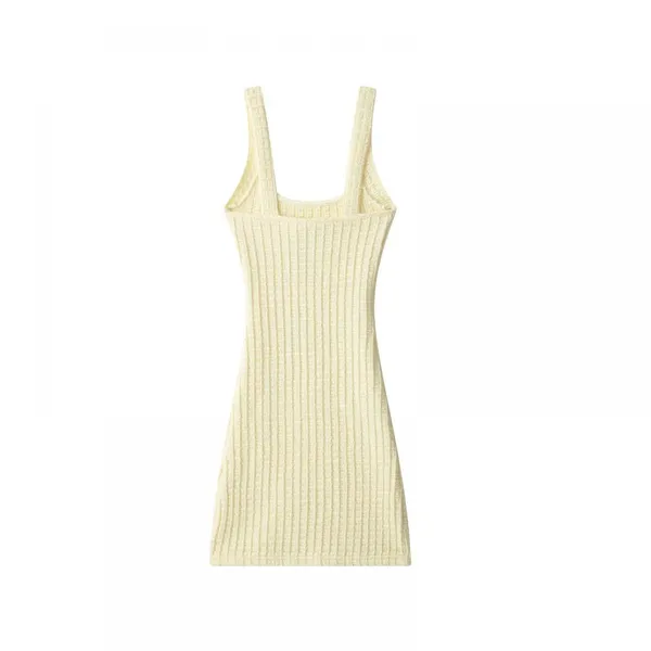 European and American Women's Elastic Knitted Button Embellished Suspender Short Dress photo-3