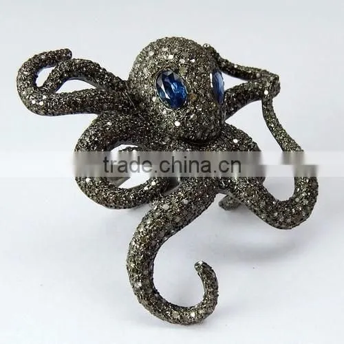Just Perfect !! Octopus Design Blue Sapphire & Diamond 925 Sterling Silver Ring, Fine Silver Jewelry, Silver Jewelry photo-2