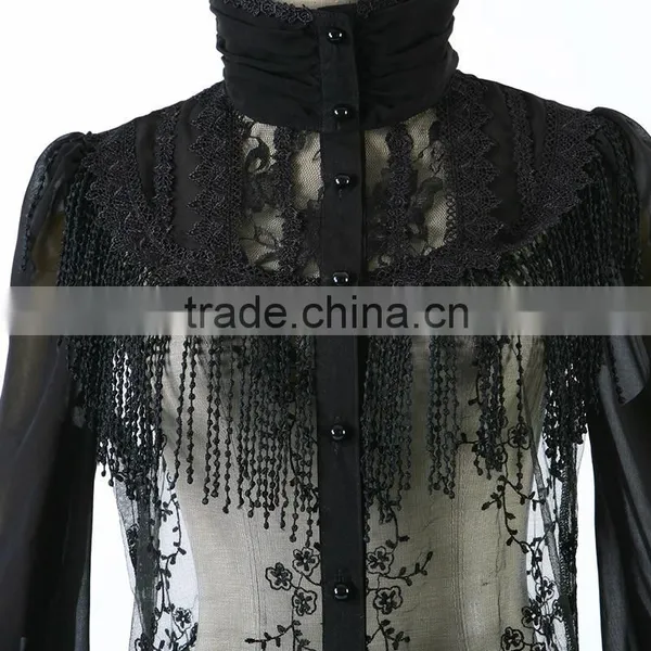 Y-360 Gothic Ladies Latest Black Lace Long Sleeve Top photo-5