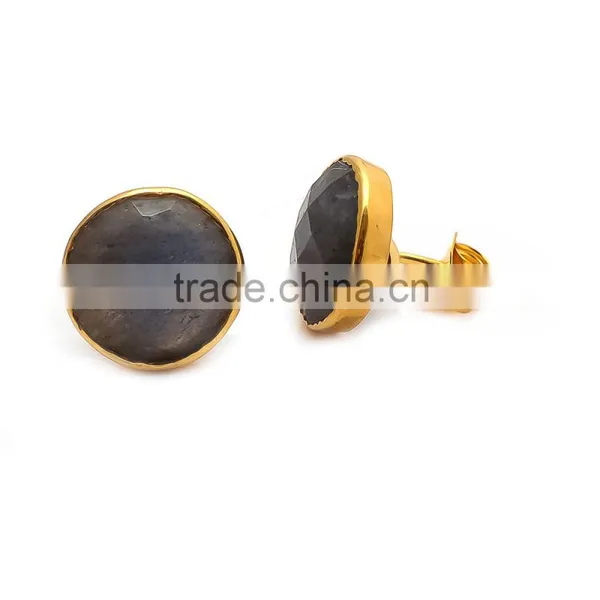 Labradorite Stud Earrings - Gemstone Studs - Round Studs - Gold Stud Earrings - Post Earrings