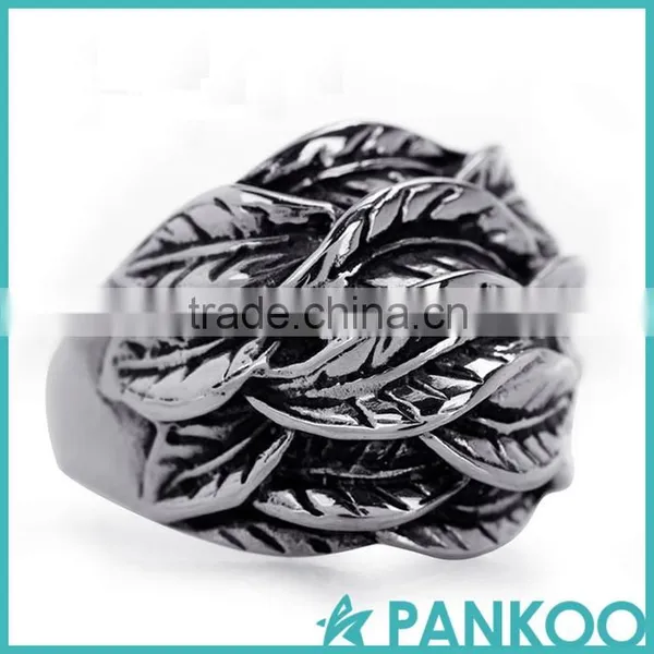 Pankoo Unique Feather Series Creation Shape Retro Punk Tai Silver and Titanium Unisex Ring