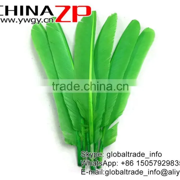 CHINAZP Crafts Factory High Quality Cheap Dyed Lime Green Turkey Pointers Quill Large Feathers photo-2