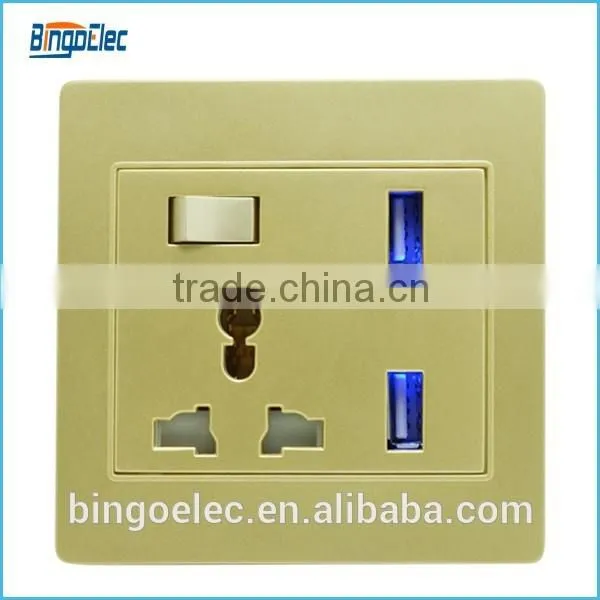 UK Standard PC Material 13a 1gang Switched Socket With Double USB Socket