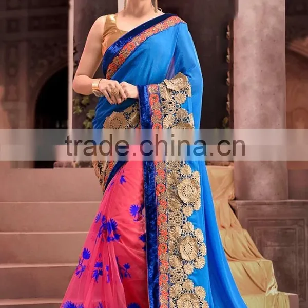 Pink Georgette On Net Lehenga Saree photo-3
