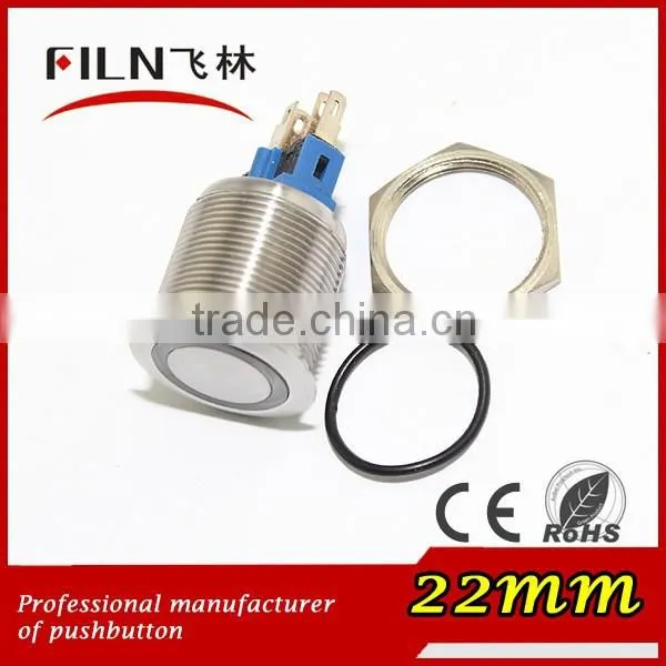 22mm Flat Round Stainless Steel 6v White Blue Red Green 3v 5v 6v Led Light Illuminated Push Button Switch With Pilot Light photo-4