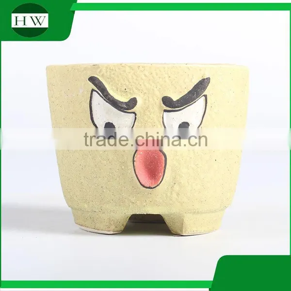 Wholesale Cheap Creative Handwork Mini Cartoon Expression Ceramic Garden Flower Pot photo-4