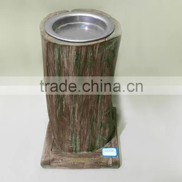 Antique Decorative Wooden Candle Holder With Metal Platelet photo-2