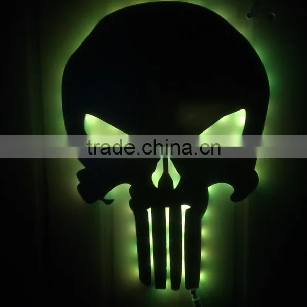 Creative Punisher Skeleton Shape Design Wall LED Light Mirror, Remote Control Colorful Decorative House Wall Mirror Light photo-3
