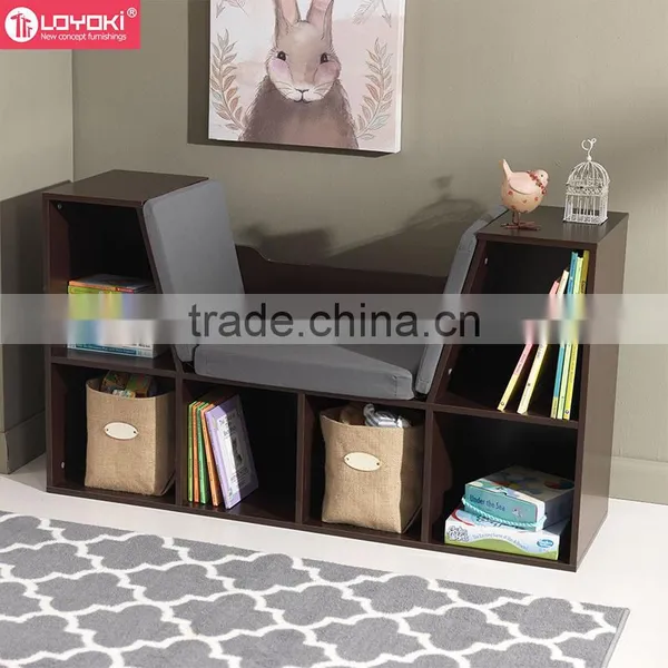 MDF Wood 6 Cube Storage Organizers Kids Bookcase With Reading Seat and Cushion photo-5