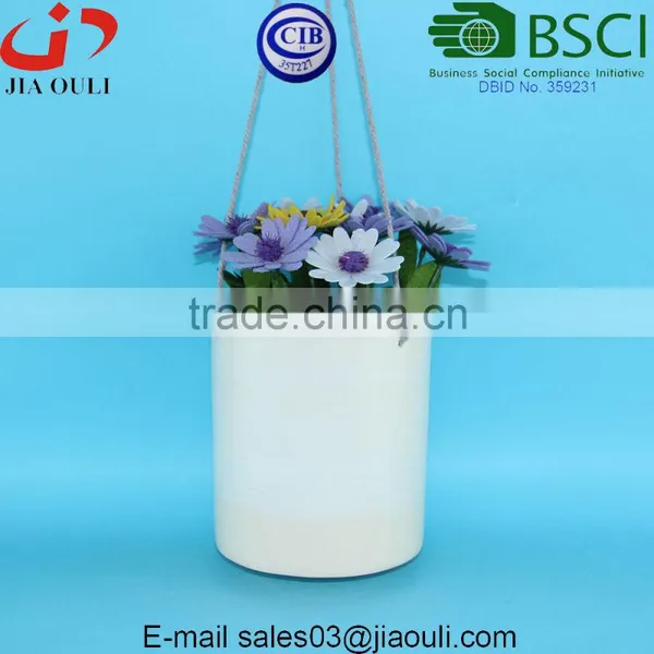 Glazed Ceramic Indoor and Outdoor Rope Hanging Planter Pot photo-2