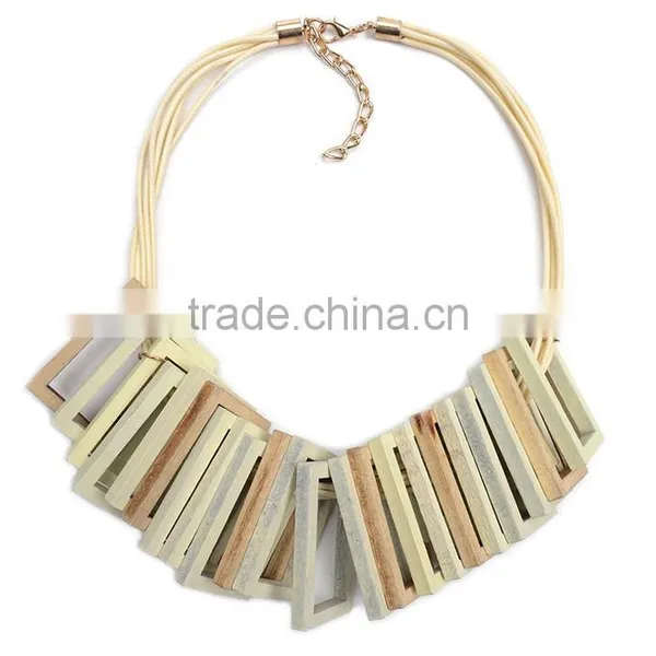 Red Black Wooden Square Pendant Choker Necklace Geometric Wood Choker Necklace Korea Wax Cord Choker Necklace photo-2