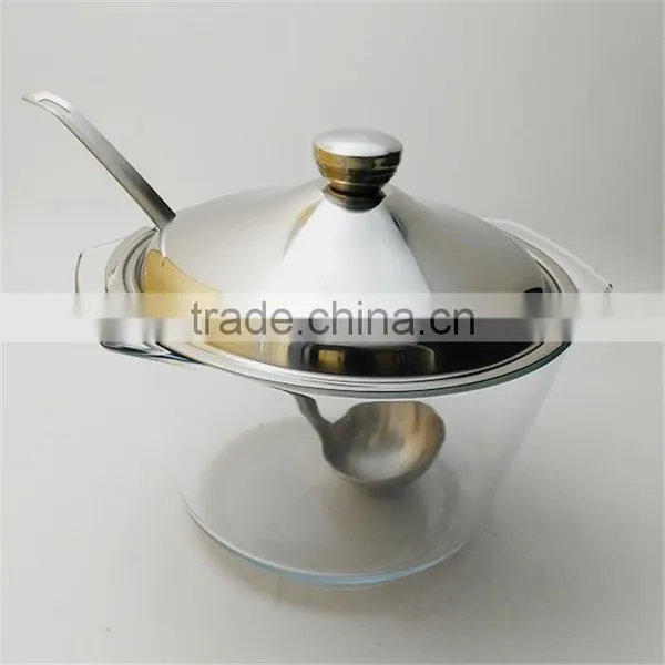 Large 4L Round Chafing Dish Glass Hot Food Warmer With Glass Dish photo-6