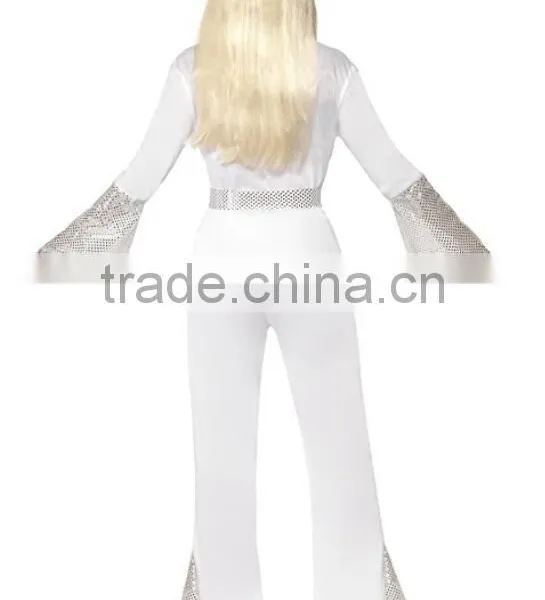 Wholesale Custom Women's Halloween White Top Pants and Belt 70's Disco Lady Costumes Adults photo-5
