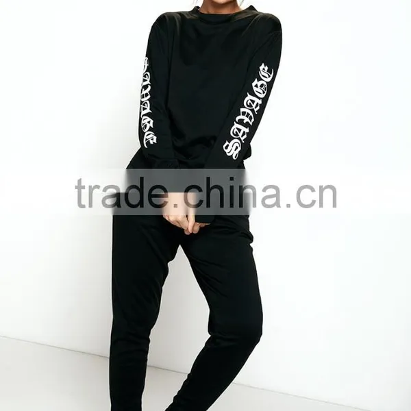 Designer Female Tracksuit Black Hoodie Casual Slim Fit Spring Printed On Sleeves Loungewear Wholesale Womens Cheap Tracksuits photo-4