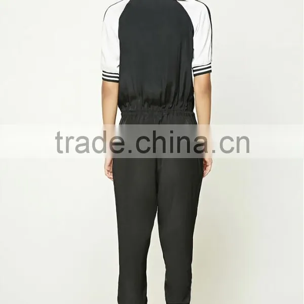 Adult Casual Harem Pants Breathable Half Sleeve Design Drawstring Waist Fashion Contrast Black Sexy Womens Bodycon Jumpsuits photo-4