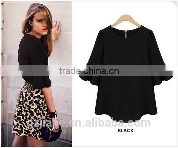 XXXL 4XL 5XL Plus Size Women Clothing Flare Sleeve Feminine Chiffon Blouse Korean Fashion Blusa Feminina 2015 Summer Black Red photo-2