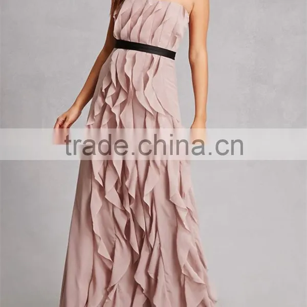 China Clothing OEM Evening Gown Wholesale Slim Dress Women Ruffled Maxi Dress