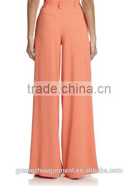 2015 Wholesale Women Office Slim Ladies Plain Color Pleated Loose High Waist Wide Leg Long Pants photo-3