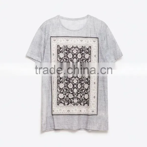 Wholesale Newest Design Custom Flower Pattern Screen Printed Grey Slim Fit t Shirt for Man Casual t Shirt in Bulk photo-3