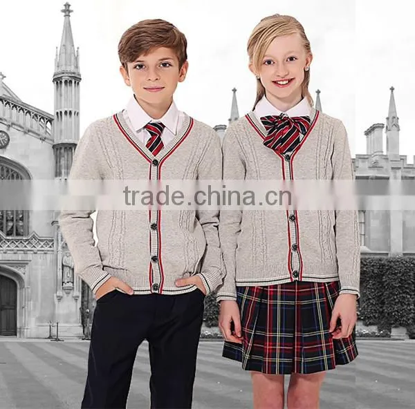 Latest Grey Custom Unisex Cardigan Sweater School Uniform Design photo-3