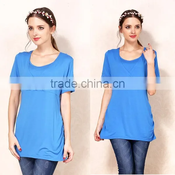 Solid Short Sleeve Nursing Clothes Hide Opening Breastfeeding Clothing Wild Pregnant Women T-shirts photo-4