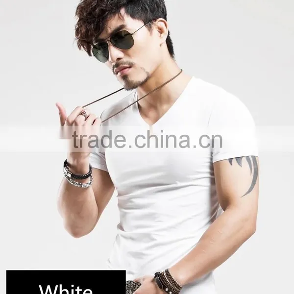 Men's Tops Tees 2016 Summer New Cotton v Neck Short Sleeve t Shirt Men Fashion Trends Fitness Tshirt photo-4