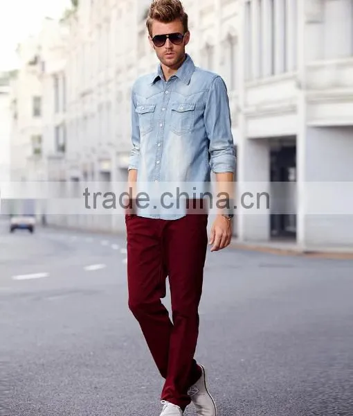 100% Cotton Fashion Style Men Fit Washed Denim Casual Shirt photo-2