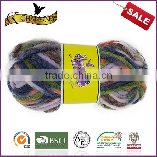Charmkey Thick Knitting Yarn Mixed Color Dyed 100 Wool Roving Yarn for Scarf photo-3
