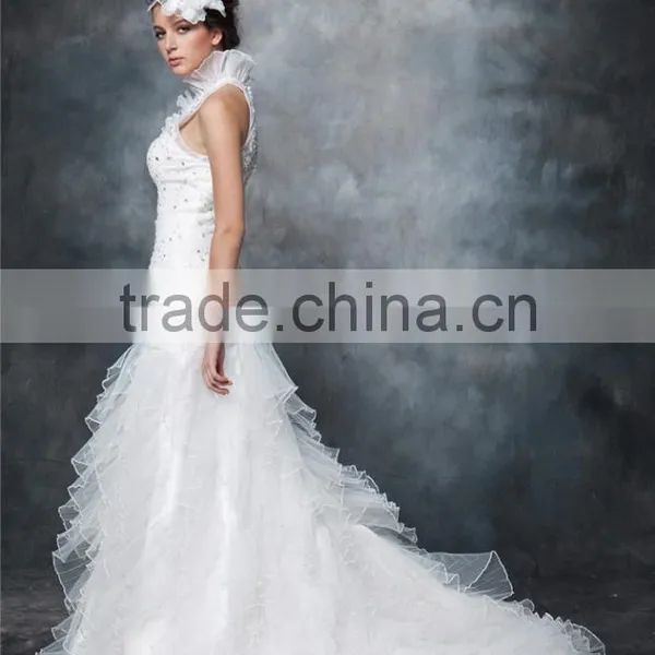 Wedding Gowns 2017 Bridal Dress Round Neck Chiffon Sleeveless Elegant Prom Wedding Gowns Mermaid Lace Wedding Dress AS292 photo-2