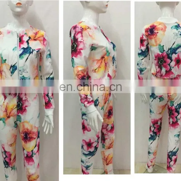 Floral Printed Jacket 2 Piece Set Women Pants For Fashion Ladies photo-3