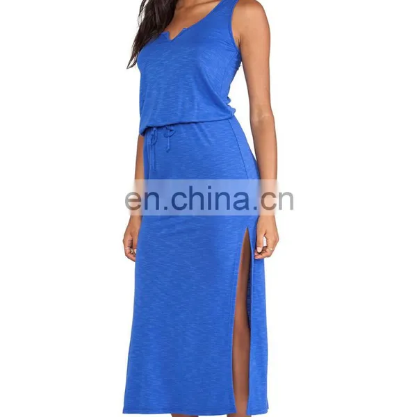 CHEFON Split v Ankle Length Jersey Knit Maxi Dress photo-2