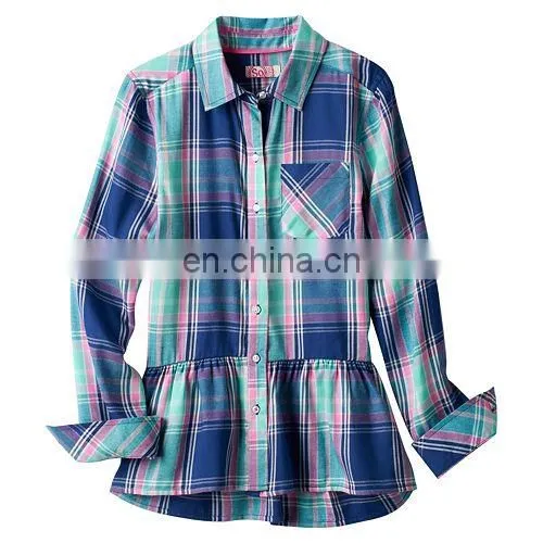 Long Sleeve Kid Shirt, Girls 7- 16 & Plus Size Perfectly Soft Button-Front Peplum Plaid Shirt photo-3