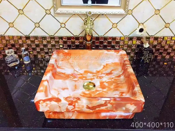 Yellow Ceramic Hand Wash Basin Square Single Hole Tabletop Bathroom Wash Basin Sink With Hand Paint Fancy Design photo-3