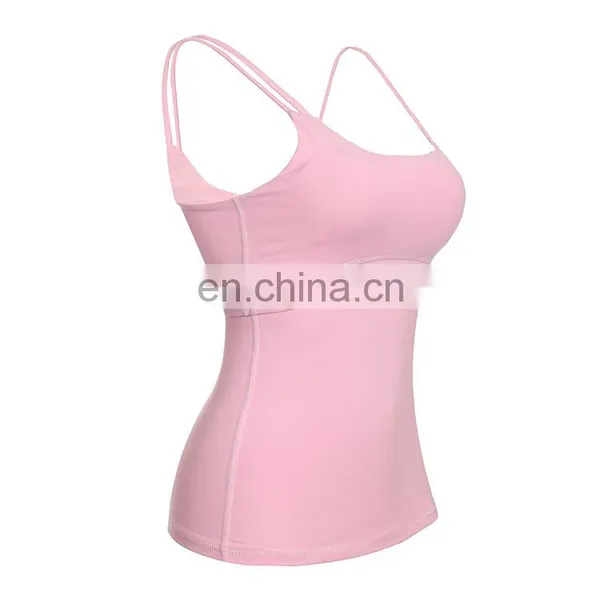 Solid Pink Yoga Padding Camisole Custom Womens Workout Tank Top photo-2