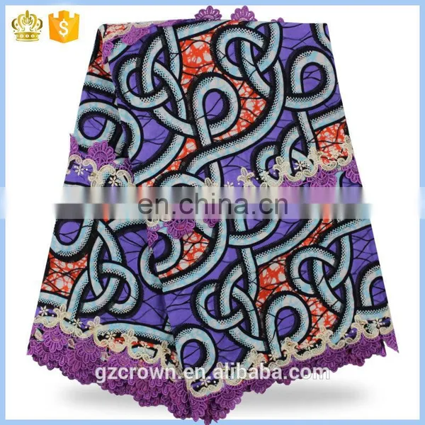 2017High Quality Embroidery French Wax Lace Fabric Cotton Nigeria Real Prints Wax With Cord Lace Fabric for Dress H170111005 photo-3