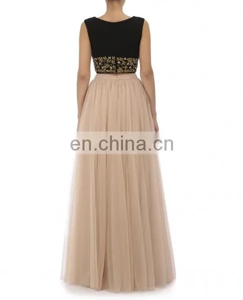 Black Blouse With Peach Skirt