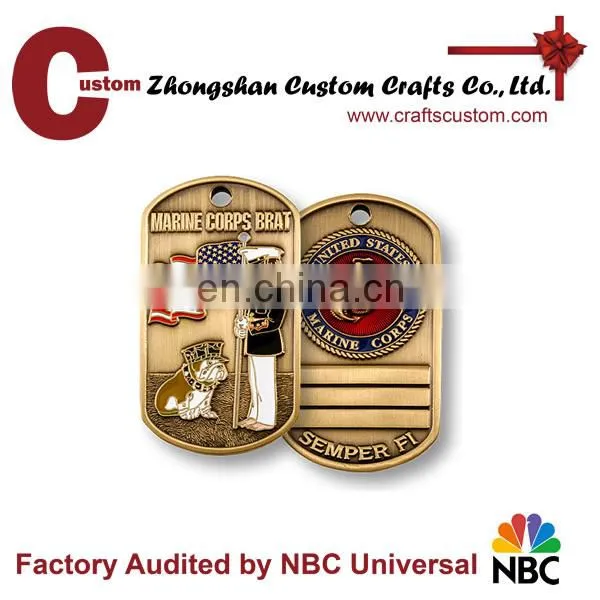 Quality Antique Gold Plated Custom Military Country Flag Metal Dog Tag