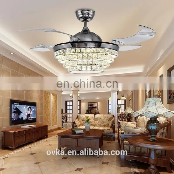 European Crystal Stealth Ceiling Fan Light Bedroom Modern Minimalist Restaurant European-style Living Room Ceiling Fan Lights photo-4