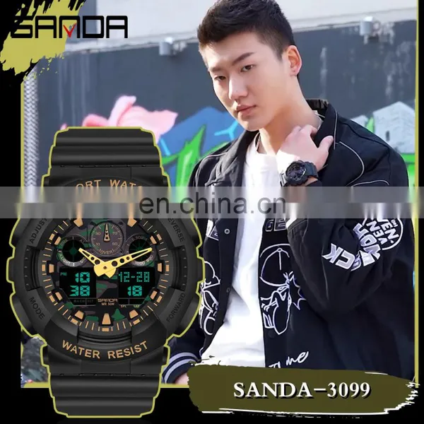 SANDA 3099 Lover's Sanda Couples Digital Quartz Watch Sport Watches LED 50M Waterproof Casual Shock Male Clock China Plastic photo-3